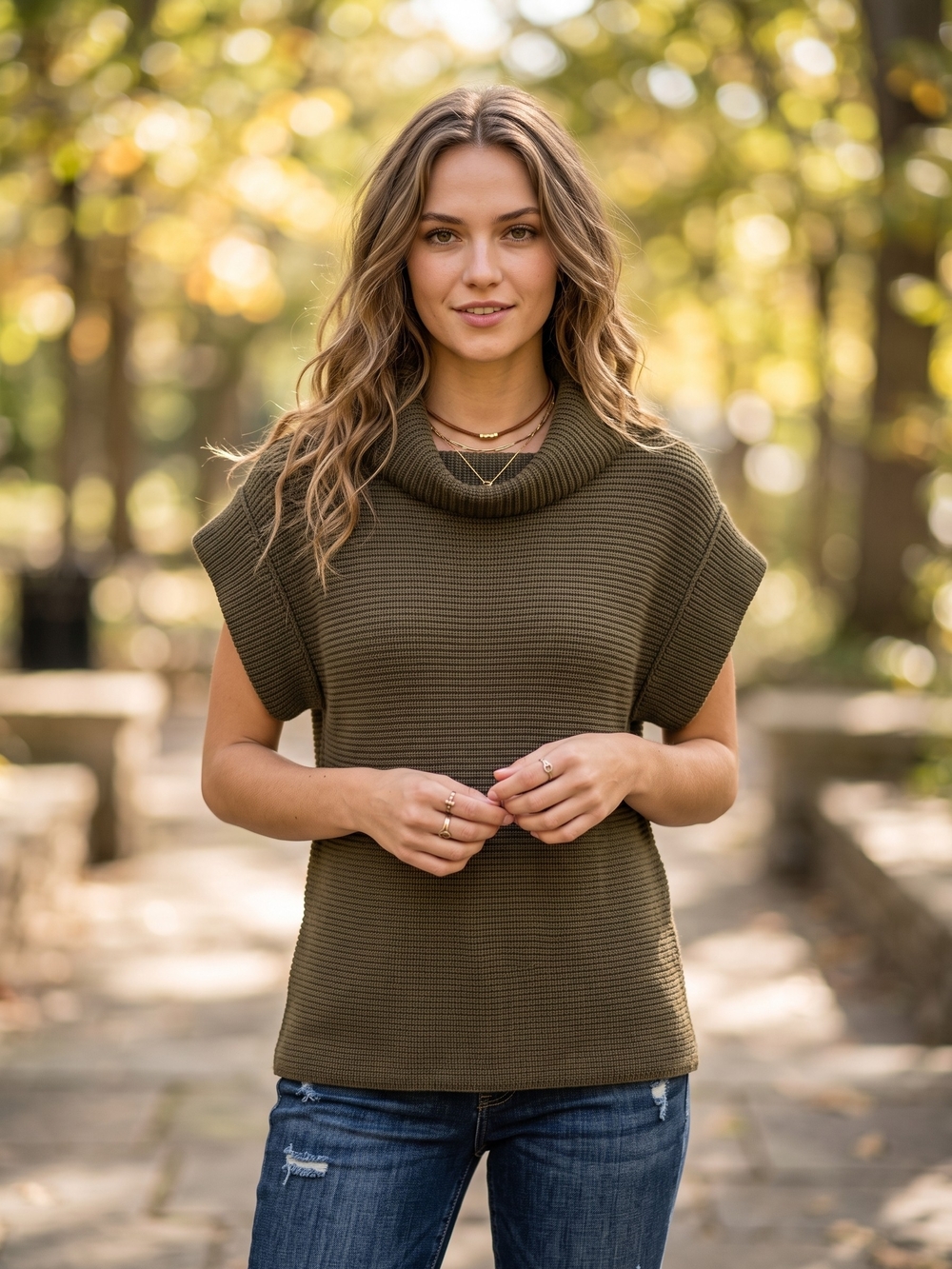 Ann Taylor Olive Cowl Neck Short Sleeve Knit Sweater Office Siren Corpcore